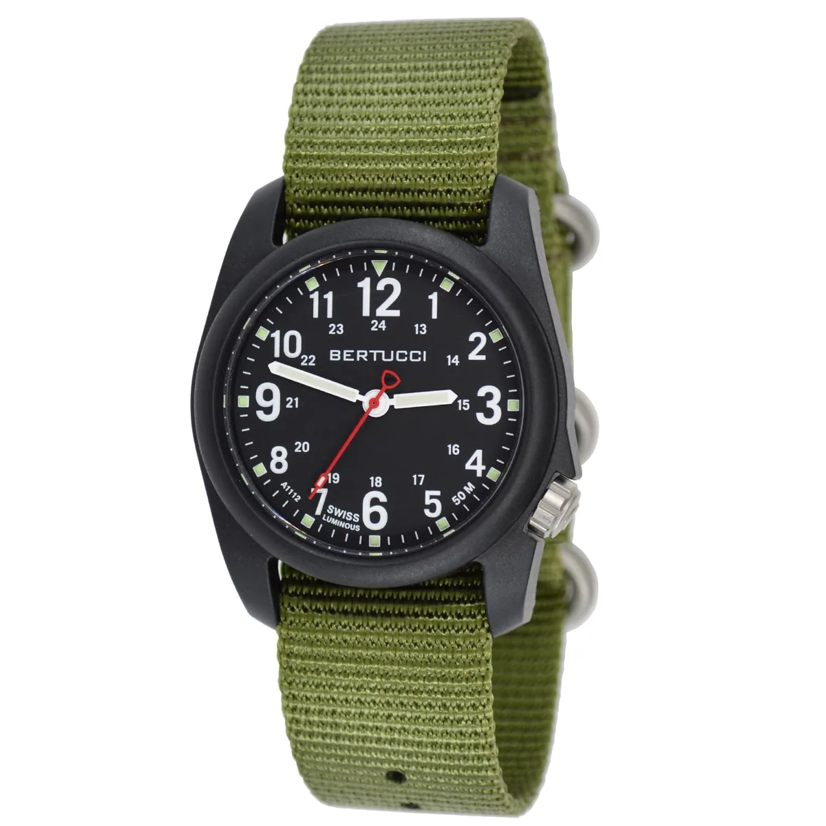 Bertucci DX3 Field Watch — Black Dial, Forest Band